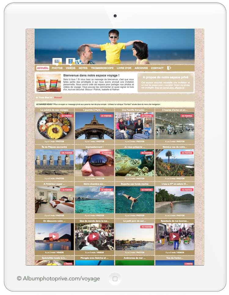 Carnet de voyage en ligne avec partage de photo privé